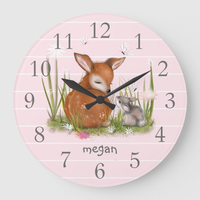 Grande Horloge Ronde Papillon lapin de cerf (Recto)