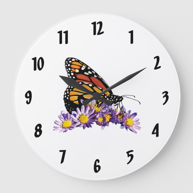 Grande Horloge Ronde Papillon monarque sur des asters (Recto)