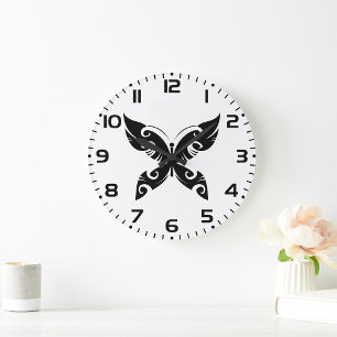 Grande Horloge Ronde Papillon noir