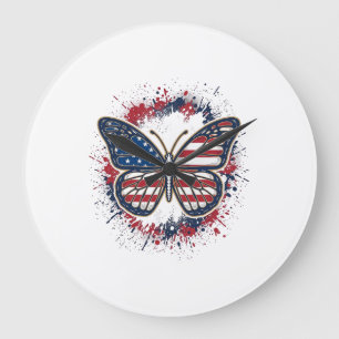 Grande Horloge Ronde Papillon Patriotique Gravure Vintage Vector Design