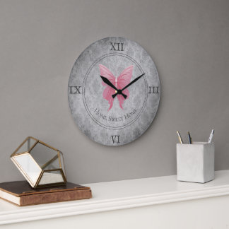 Grande Horloge Ronde Papillon rose bijoux