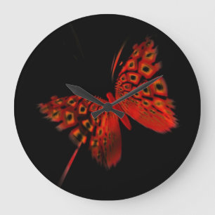 Grande Horloge Ronde Papillon rouge