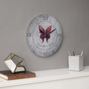 Grande Horloge Ronde Papillon rouge à bijoux