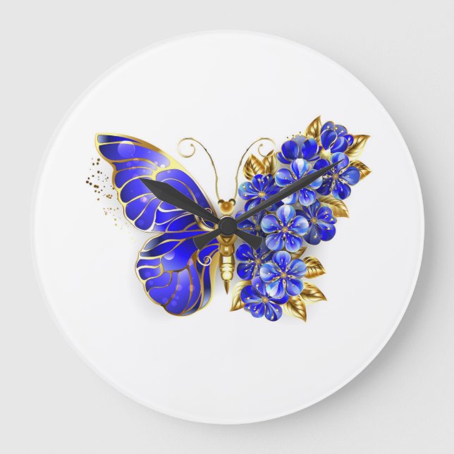Grande Horloge Ronde Papillon Saphir Fleur (Recto)