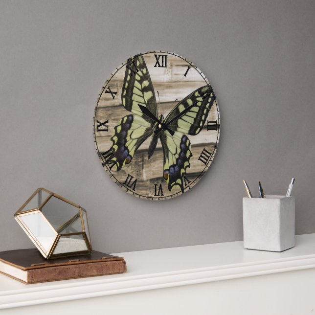 Grande Horloge Ronde Papillon Swallowtail (Bureau)