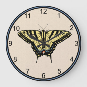 Grande Horloge Ronde Papillon Swallowtail Jaune du Sud-Ouest