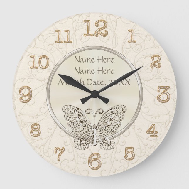 Grande Horloge Ronde Papillon Thème de mariage Cadeaux PERSONNALISÉS (Recto)
