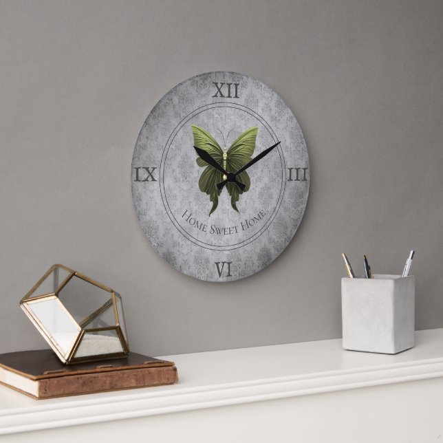 Grande Horloge Ronde Papillon vert bijoux (Bureau)