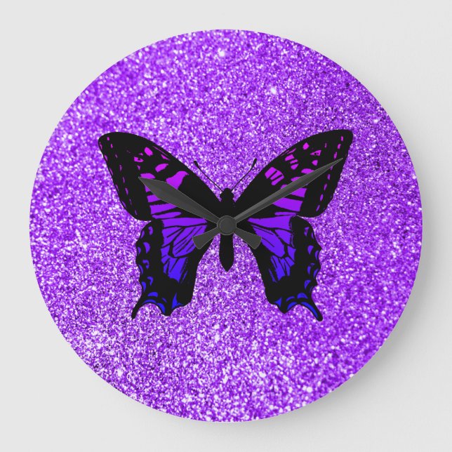 Grande Horloge Ronde Papillon violet Faux Violet Parties scintillant fi (Recto)