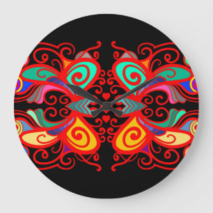 Grande Horloge Ronde Papillons Abstraits