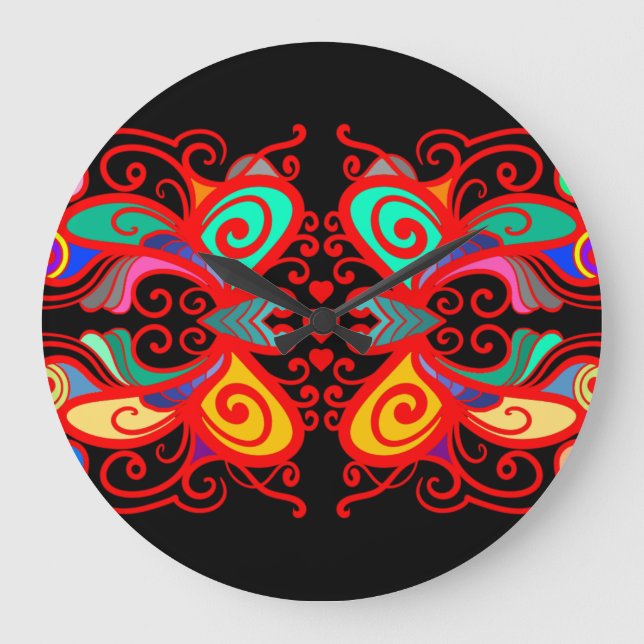 Grande Horloge Ronde Papillons Abstraits (Recto)