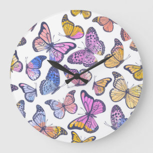 Grande Horloge Ronde Papillons Aquarelle : Pastel Vintage Motif.