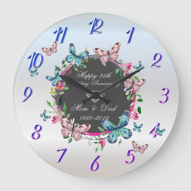 Grande Horloge Ronde Papillons aux fleurs de diamant 50 Anniversaire Ma (Recto)