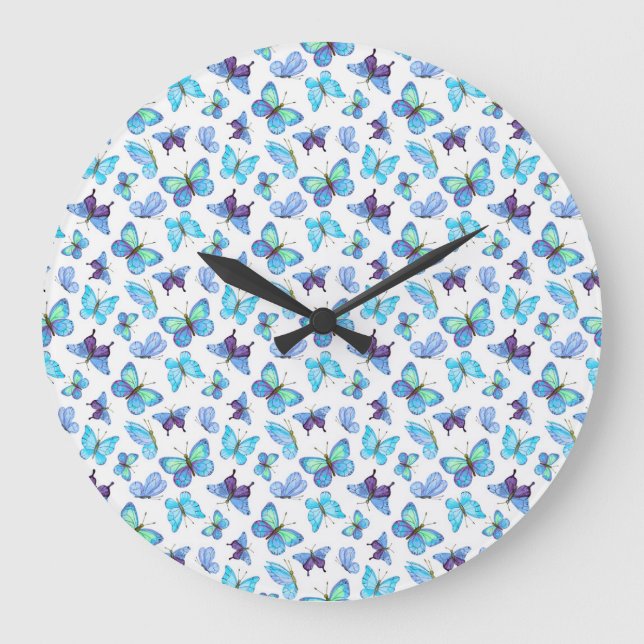Grande Horloge Ronde Papillons colorés (Recto)