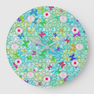 Grande Horloge Ronde Papillons et marguerites-colorés par STaylor