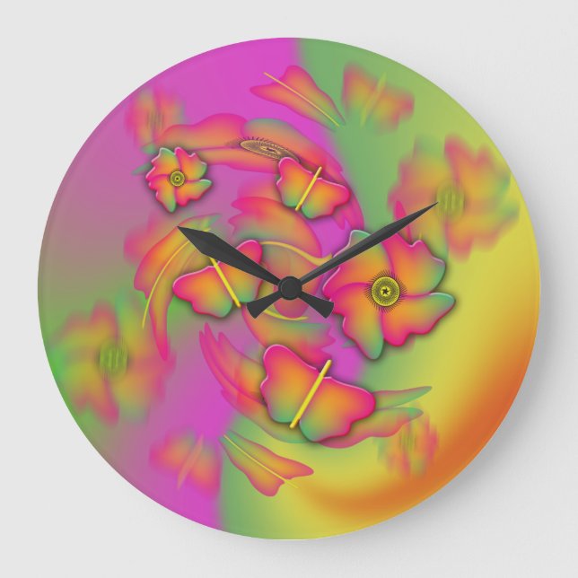 Grande Horloge Ronde Papillons & Fleurs (Recto)