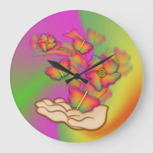 Grande Horloge Ronde Papillons & Fleurs
