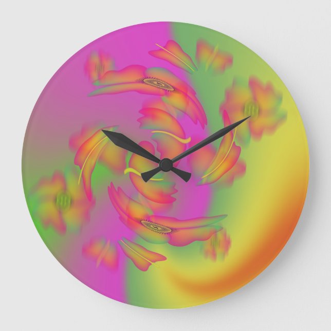 Grande Horloge Ronde Papillons & Fleurs (Recto)