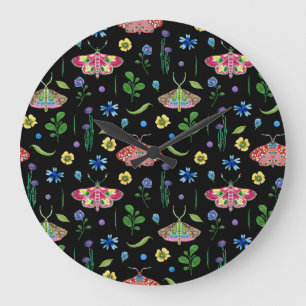 Grande Horloge Ronde Papillons multicolores : Motif transparent