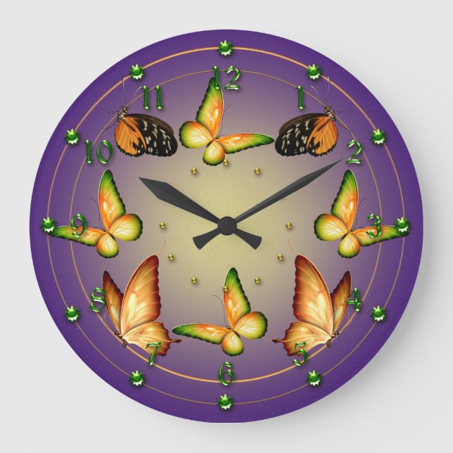 Grande Horloge Ronde Papillons sur pourpre (Recto)