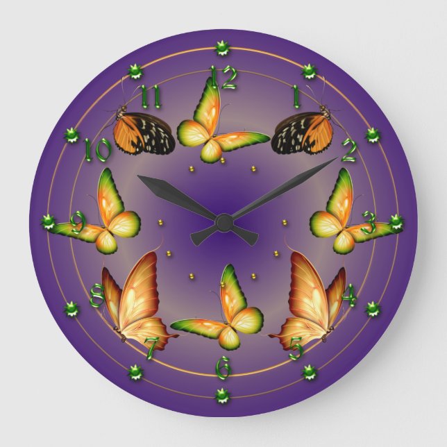Grande Horloge Ronde Papillons sur violet riche (Recto)