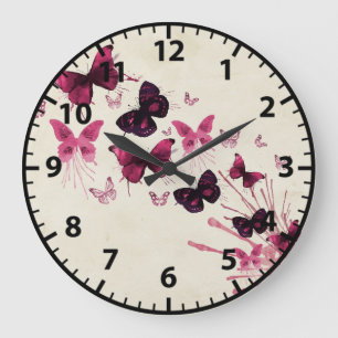 Grande Horloge Ronde Papillons Violets Aquarelle Française