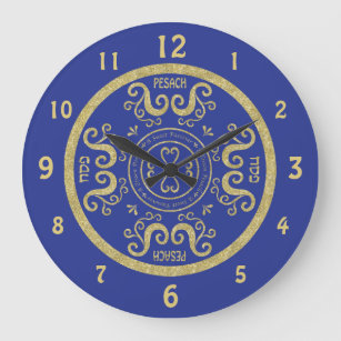 Grande horloge ronde Pâque "Bleu, Or Élégant"