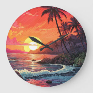 Grande Horloge Ronde Paradis de l'île de la plage tropicale au coucher
