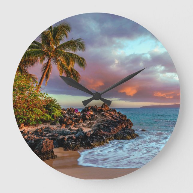 Grande Horloge Ronde Paradis tropical Hawaiian Palm Tree Sandy Beach Pa (Recto)