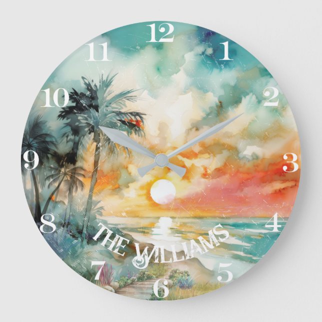 Grande Horloge Ronde Paradis tropical - Watercolor Beach (Recto)