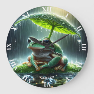 Grande Horloge Ronde Parapluie de feuille de grenouille mignonne Imagin