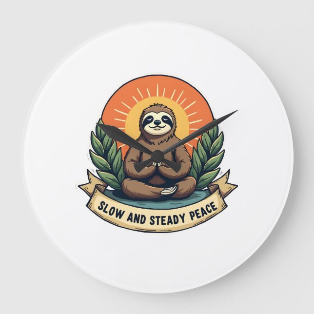 Grande Horloge Ronde Paresseux méditant Design humoristique vintage dét (Recto)