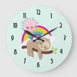 Grande Horloge Ronde Paresseux mignon et paresseux avec soleil et arc-e