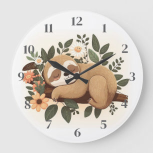Grande Horloge Ronde Paresseux paresseux dormant sur une branche dessin