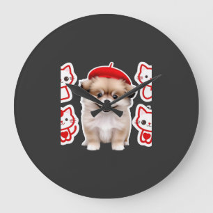 Grande Horloge Ronde Paris Pup & Kitty Crew � Chien et chat au béret mi