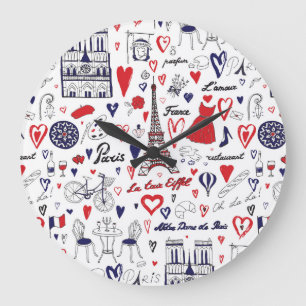Grande Horloge Ronde Paris vintage : Motif de ligne de voyage