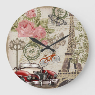Grande Horloge Ronde Paris Vintage : Style carte postale