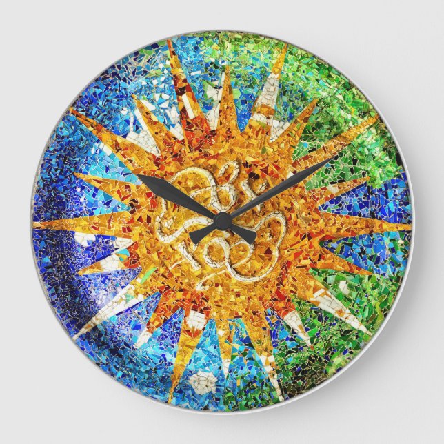 Grande Horloge Ronde Park Guell Mosaics Wall Clock (Recto)