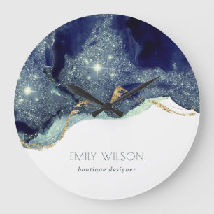 Grande Horloge Ronde Parties scintillant Abstraite en encre d'alcool Si