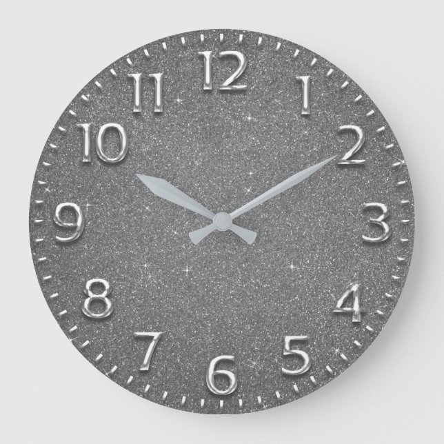 Grande Horloge Ronde Parties scintillant Arabe Numéro Métal Vin Gris Ar (Recto)
