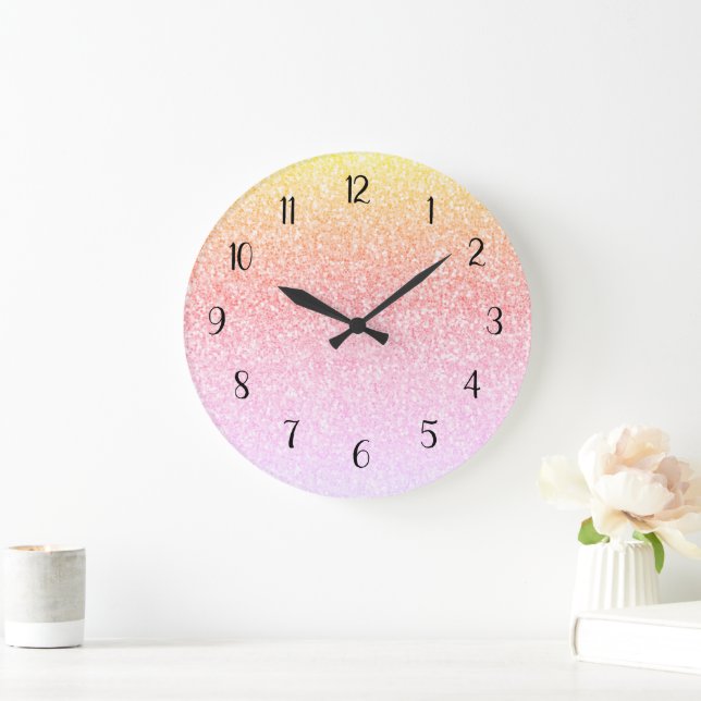 Grande Horloge Ronde Parties scintillant arc-en-ciel Ombre Glam (Maison)