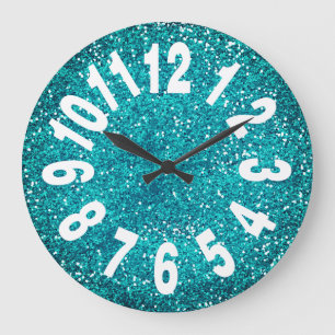 Grande Horloge Ronde Parties scintillant bleu turquoise moderne en gran