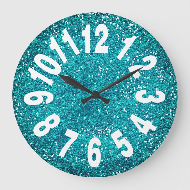 Grande Horloge Ronde Parties scintillant bleu turquoise moderne grand n (Recto)