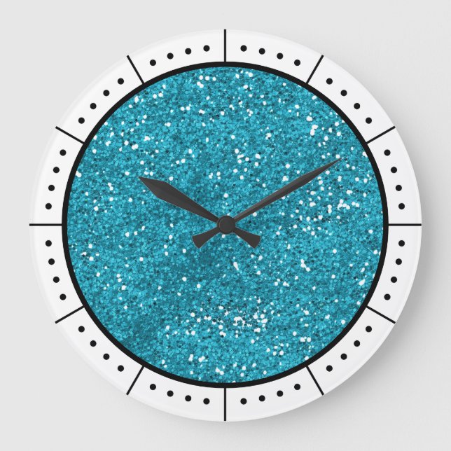 Grande Horloge Ronde Parties scintillant bleu turquoise tendance (Recto)