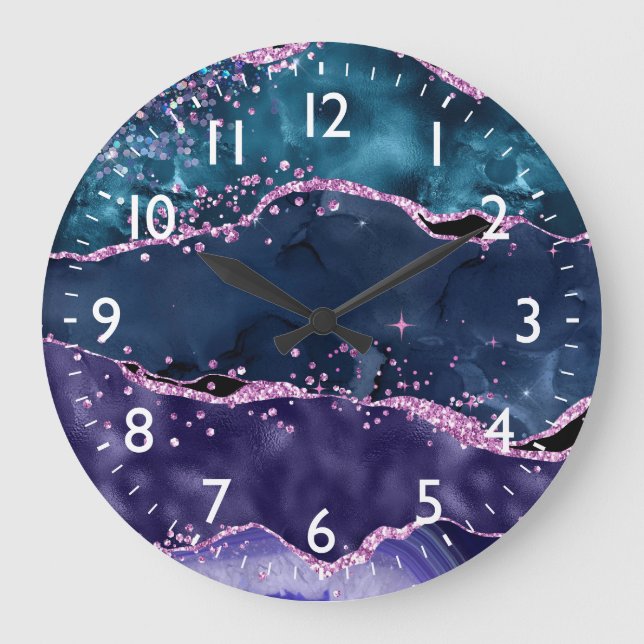 Grande Horloge Ronde Parties scintillant bleue et violet marine Agate m (Recto)