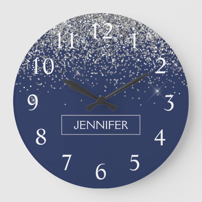 Grande Horloge Ronde Parties scintillant bleue Silver Navy Girl Monogra (Recto)