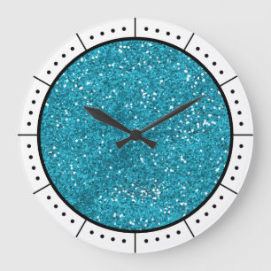 Grande Horloge Ronde Parties scintillant bleue turquoise branchée