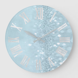 Grande Horloge Ronde Parties scintillant d'argent Ciel bleu Chiffres ro