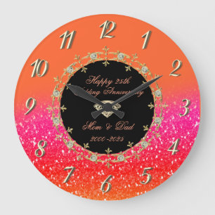 Grande Horloge Ronde Parties scintillant de diamants Orange 25e anniver