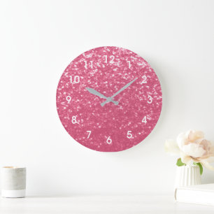 Grande Horloge Ronde Parties scintillant de faux rose rose clair avec d
